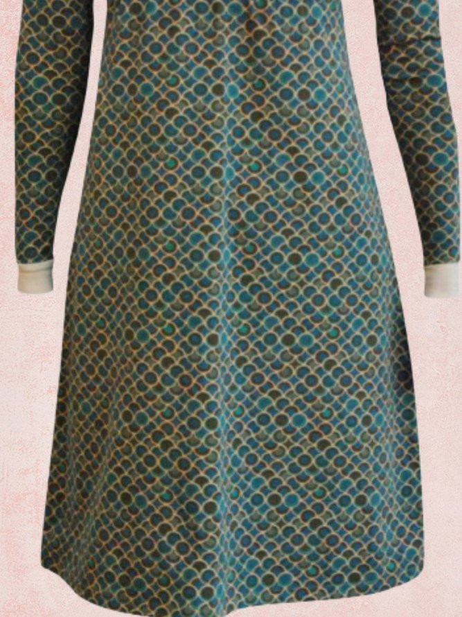 Green Long Sleeve Geometric Knitting Dress
