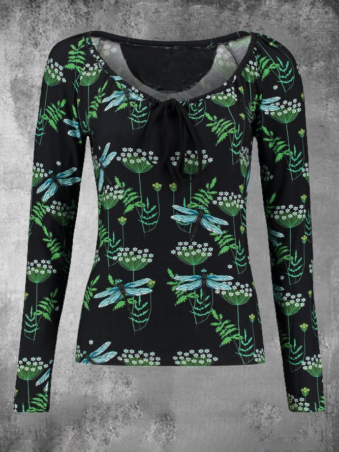 Printed Long Sleeve Casual T-shirt