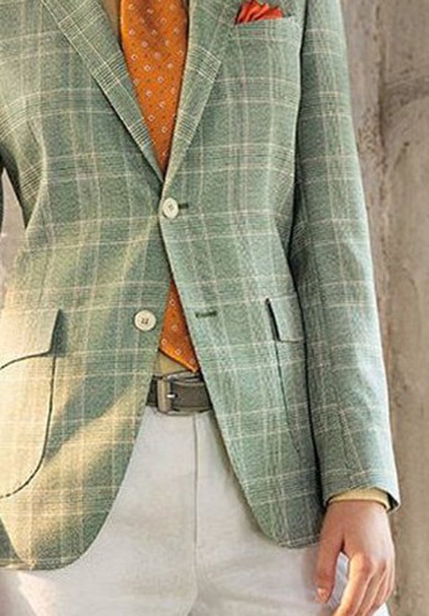 Light Green Long Sleeve Checkered/plaid Jacket