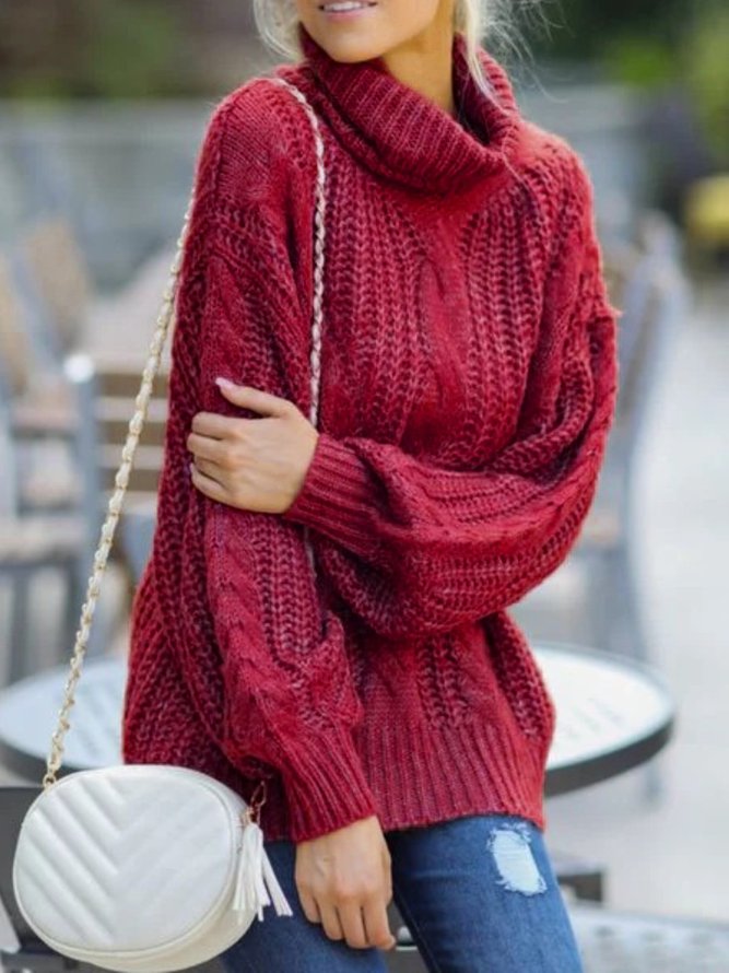 Women Casual Plus Size Cowl Neck Sweater Pullover