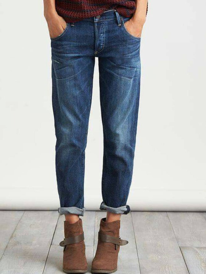 Blue Casual Plain Pants