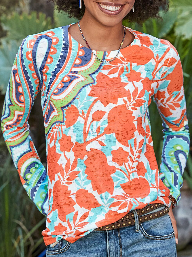 Printed Long Sleeve Casual T-shirt