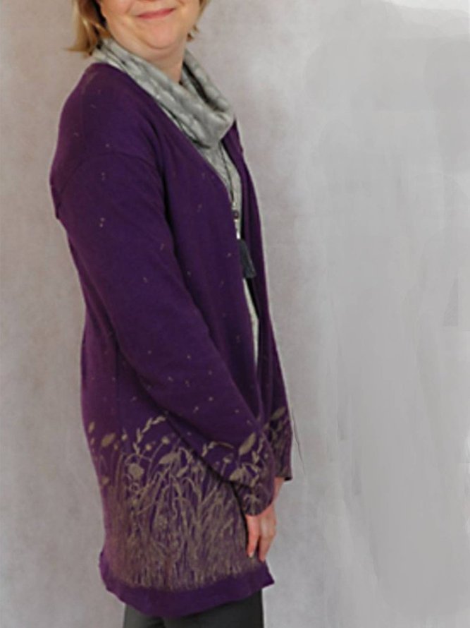 Women Deep Purple Long Sleeve Knitted Knit coat