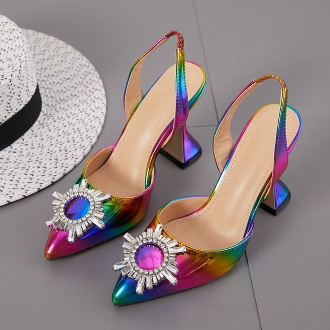 Multicolor Pu Summer Spool Heel Sandals | zolucky
