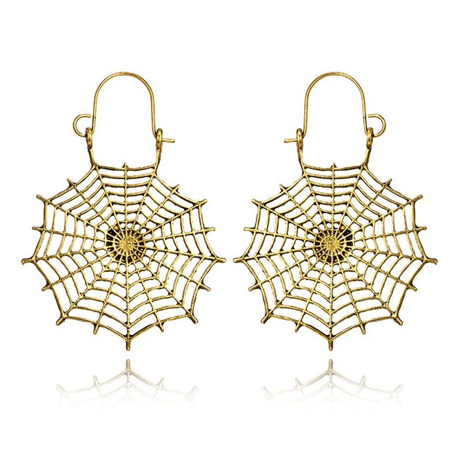 Simple Spider Web Semicircle C-C Carved Water Drop Fan Earrings | zolucky