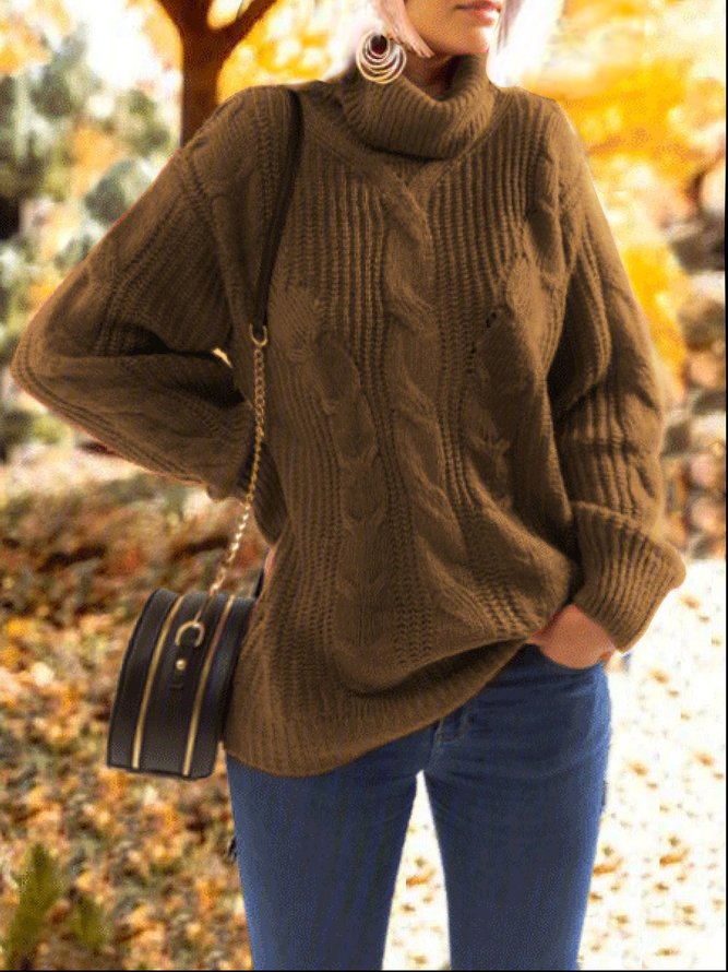 Casual Plus Size Long Sleeve Turtleneck Sweater