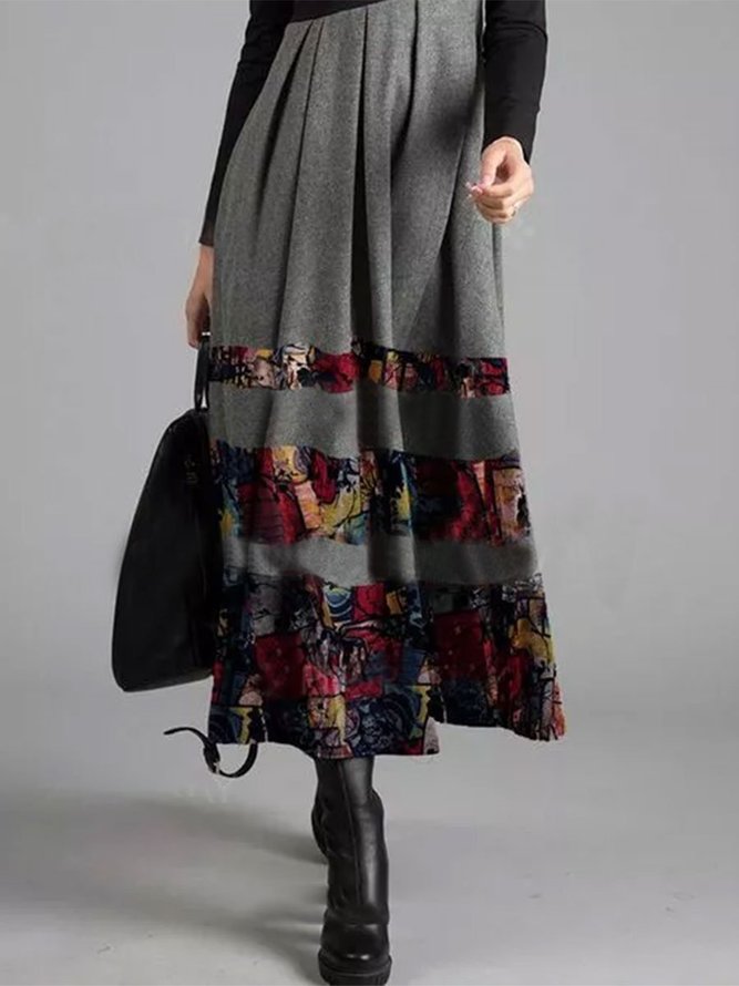 Women Abstract Long Sleeve Cotton-Blend Weaving Dress