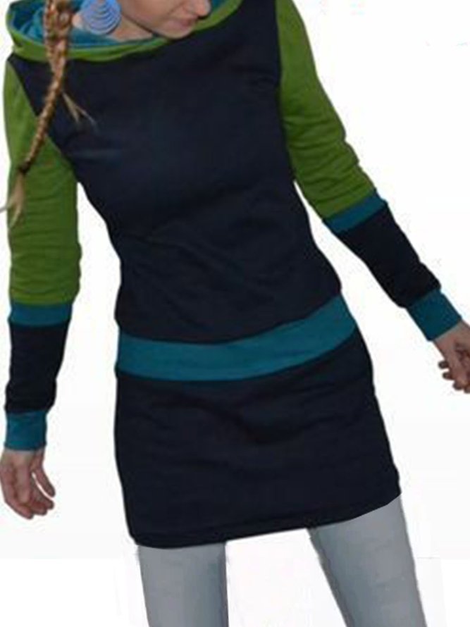 zolucky Long Sleeve Hoodie Color-Block Knitting Dress