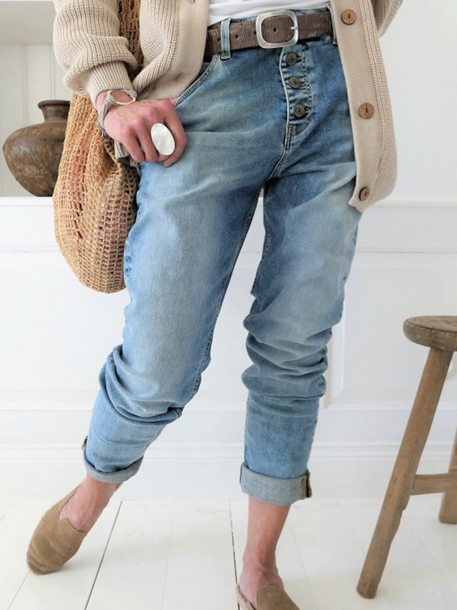 Blue Casual Cotton Pockets Jeans
