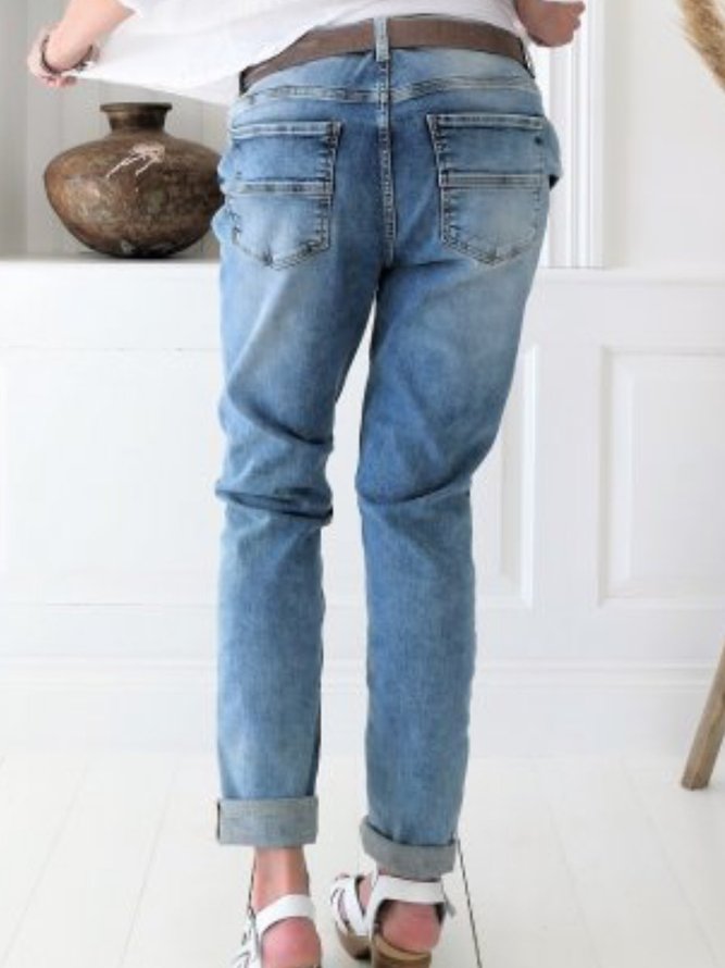 Blue Casual Cotton Pockets Jeans