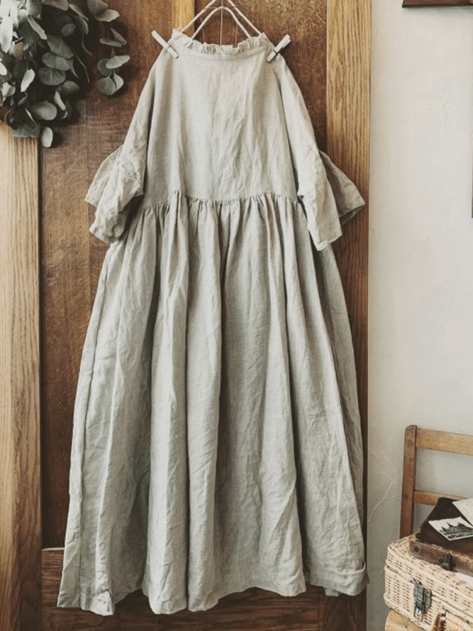Women Solid Casual Short Sleeve Cotton-Blend Maxi Dresses