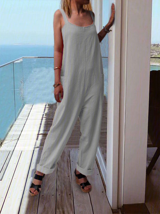 zolucky Casual Sleeveless Plus Size Jumpsuits With Pockets