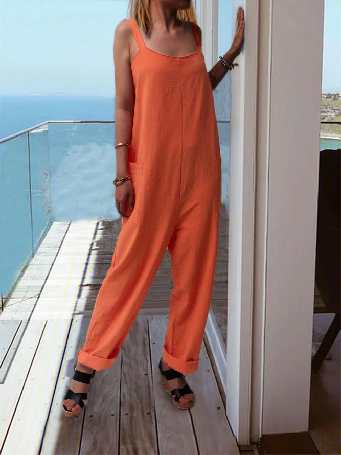 zolucky Casual Sleeveless Plus Size Jumpsuits With Pockets