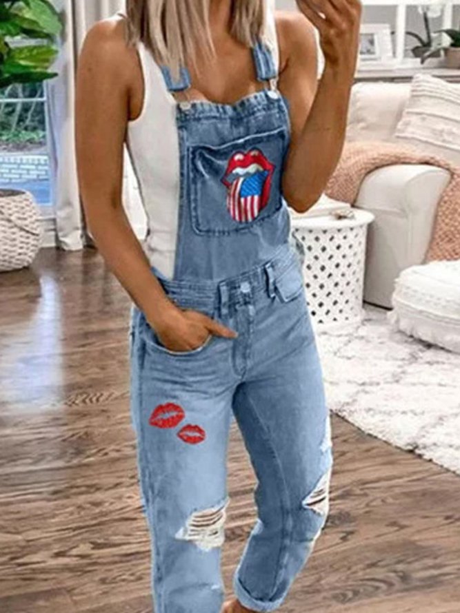 Independence Day Washed Denim One-Pieces With America Flag