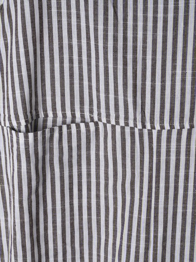 Vintage Black Gray Linen Stripes Pants Romper Jumpsuits