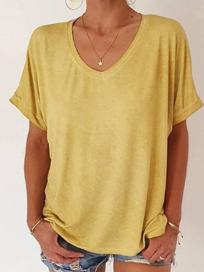 Short Sleeve Cotton-Blend Casual T-shirt