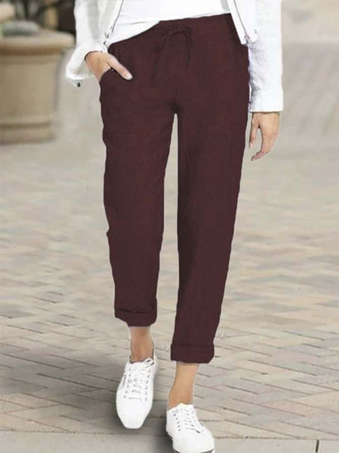 Women Casual Cotton Solid Pants | zolucky