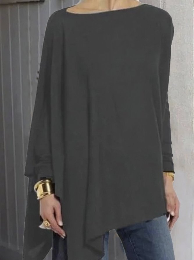 zolucky Women Vintage Round Neck Long Sleeve Cotton-Blend T-shirt