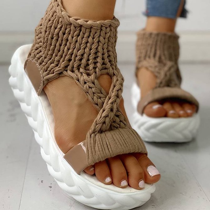 Knitted Cutout Crisscross Muffin Sandals | zolucky