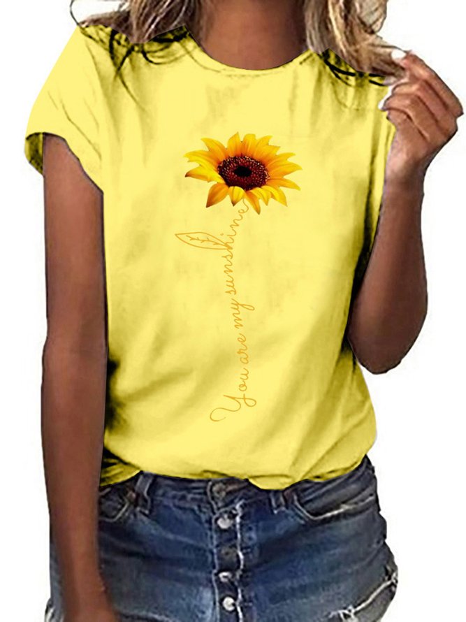 Sunflower Printed Loose Casual T-shirt | zolucky