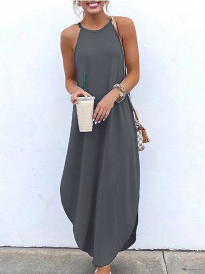 Solid Halter Holiday Maxi Weaving Dress