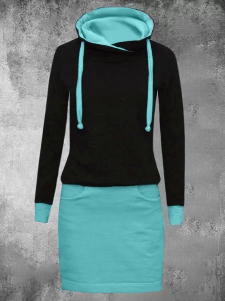 Casual Color-Block Mini Knitting Dress