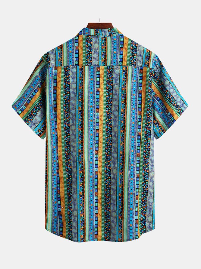 Summer Boho Casual Beach Geometric Printed Short Sleeve Men's Top & Shirt