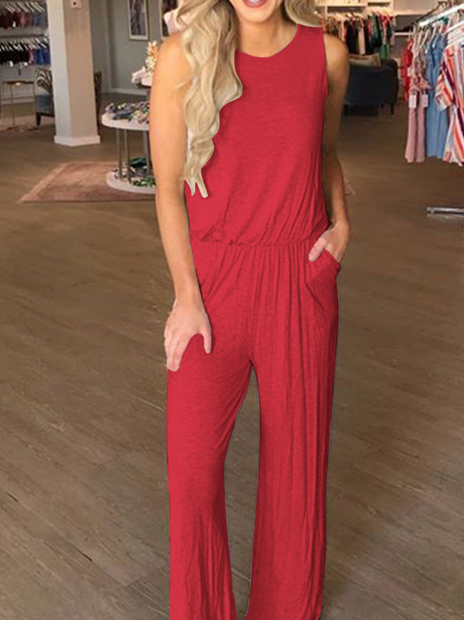 Solid Sleeveless Casual Jumpsuit & Romper
