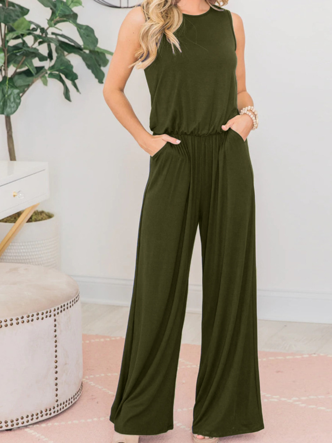 Solid Sleeveless Casual Jumpsuit & Romper