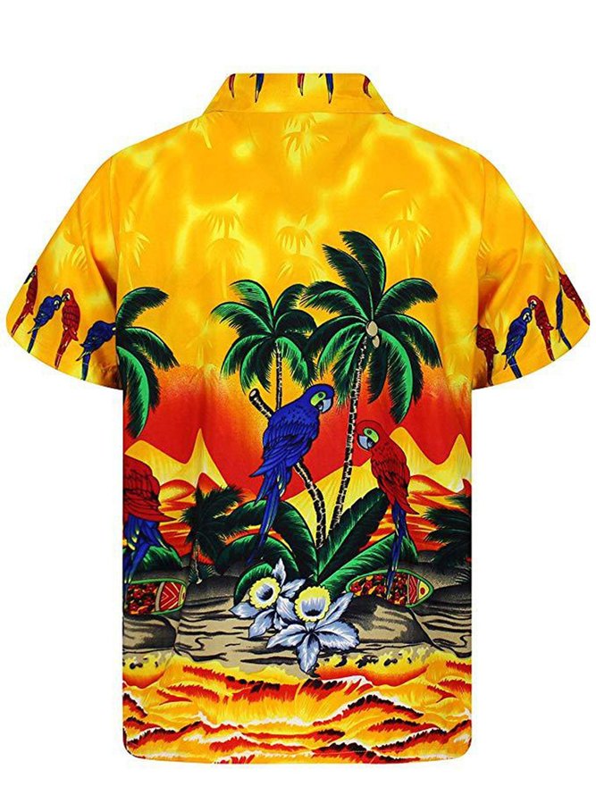 Summer Season Beach Plants Printed Short Sleeve Men's Holiday Shirts ...
