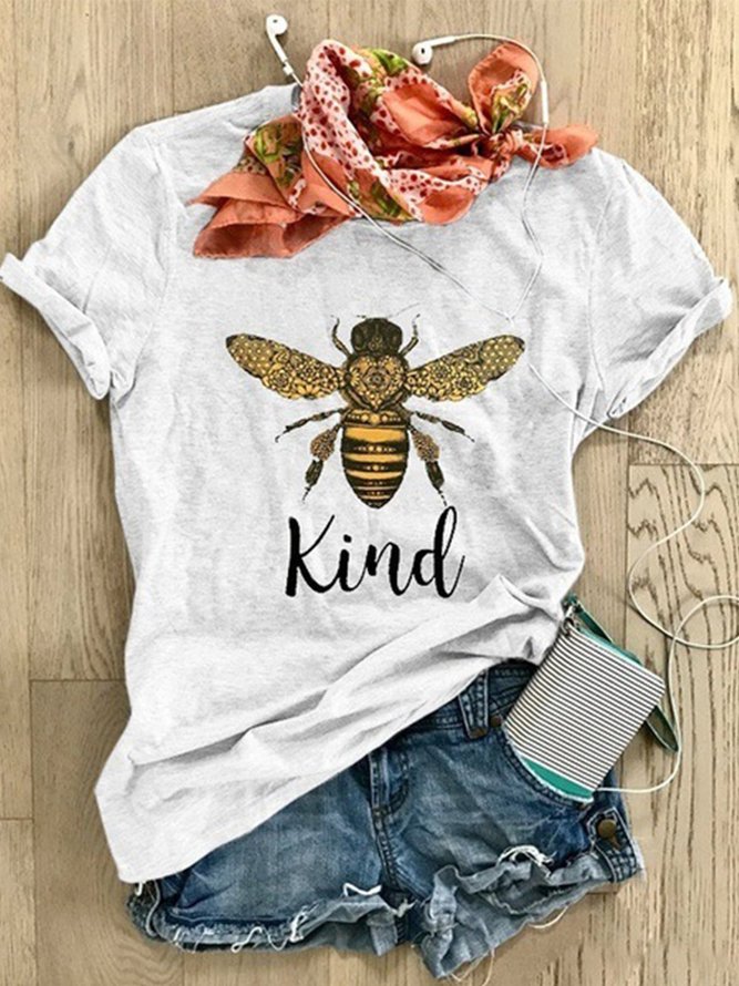 Women Casual Cotton Cute Bee Print Shirt T-Shirt