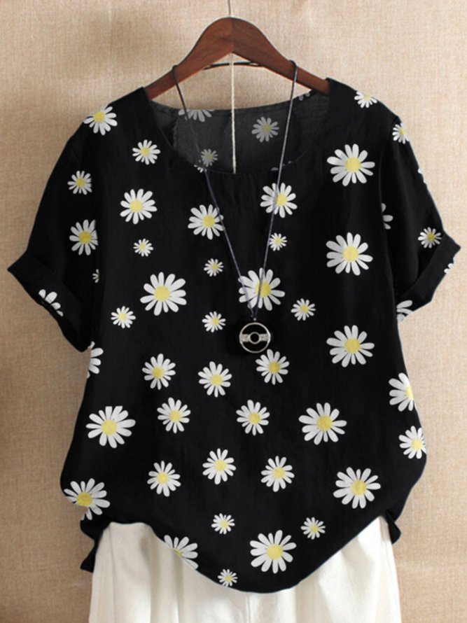 Casual Short Sleeve Round Neck Tops