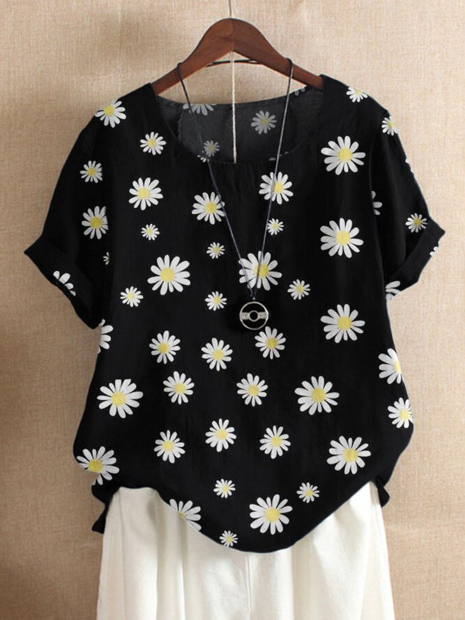 Casual Short Sleeve Round Neck Tops