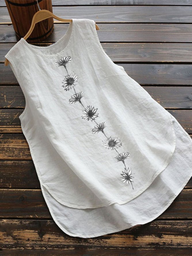 White Sleeveless Floral T-shirt