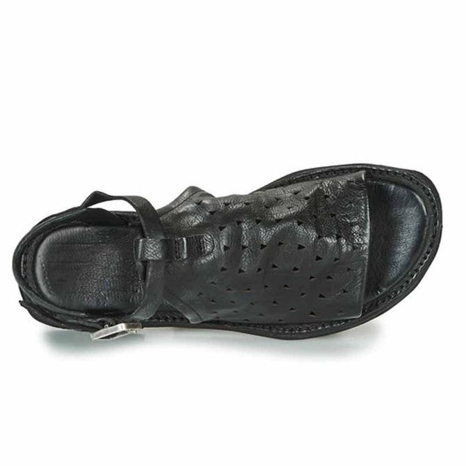 Black Flat Heel Leather Sandals