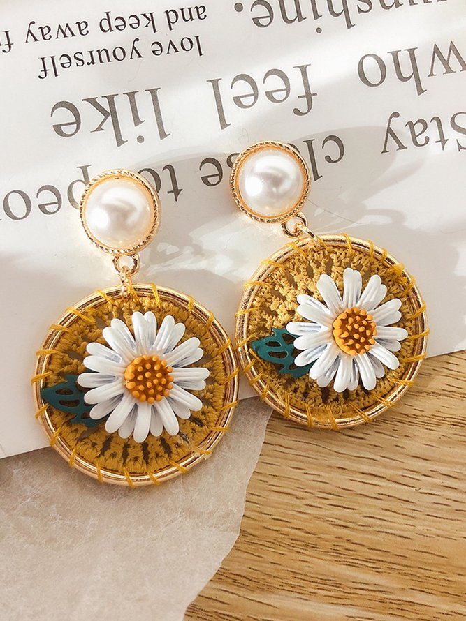 Sunflower Flower Earrings Woven Daisy Earrings zolucky