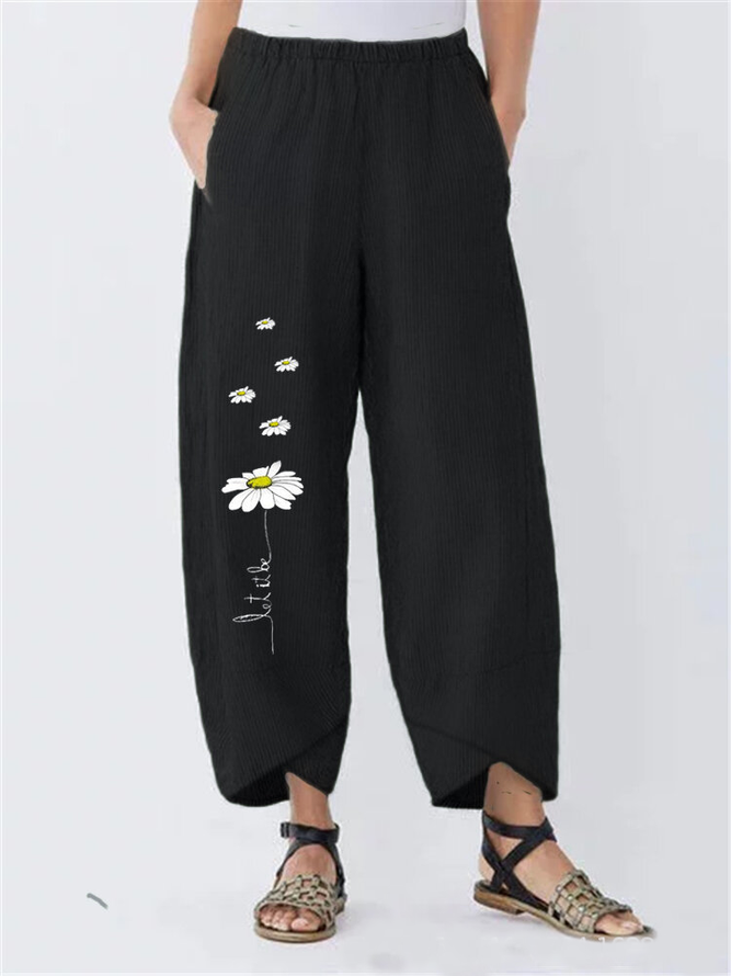 Women Casual Floral-Print Pockets Pants