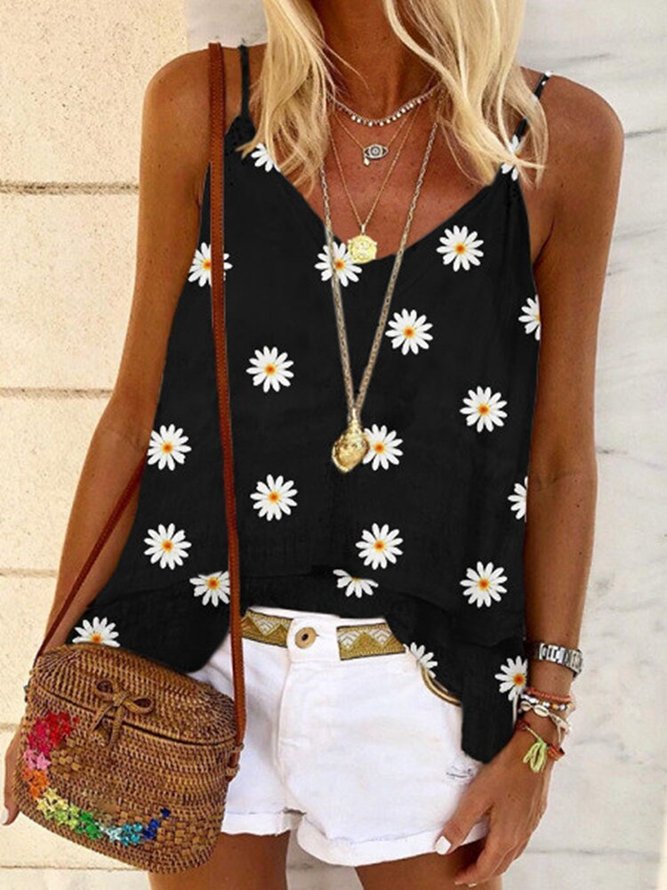 V Neck Floral-print Casual Summer Camisoles Top for Women