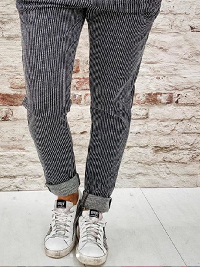 Stripe-Gray Casual Color-Block Pants
