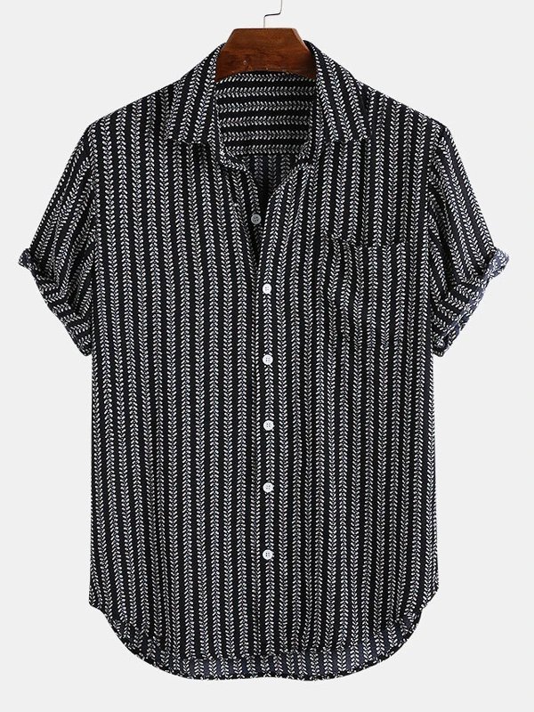 Summer Season Casual Shirt Collar Stripes Short Sleeve Men's Shirts & Tops