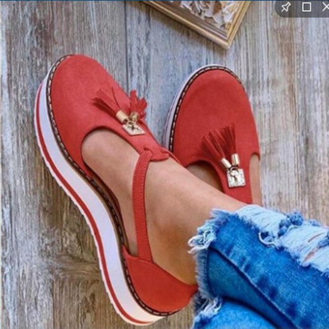 red flat heel shoes