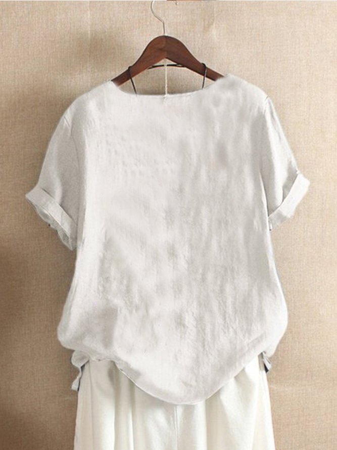 zolucky Plus Size Cotton-Blend Crew Neck Short Sleeve T-shirt