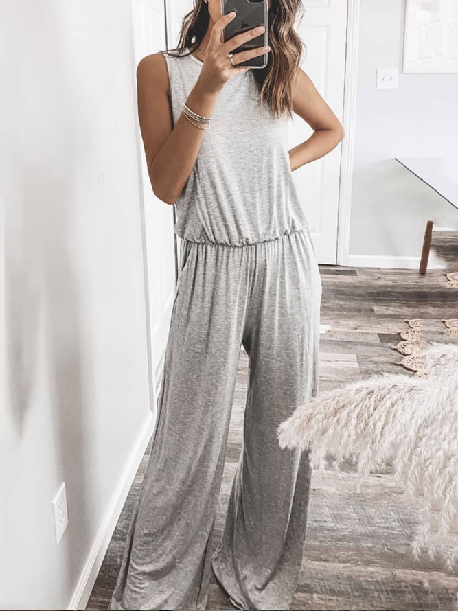 Crew Neck Sleeveless Jumpsuit & Romper