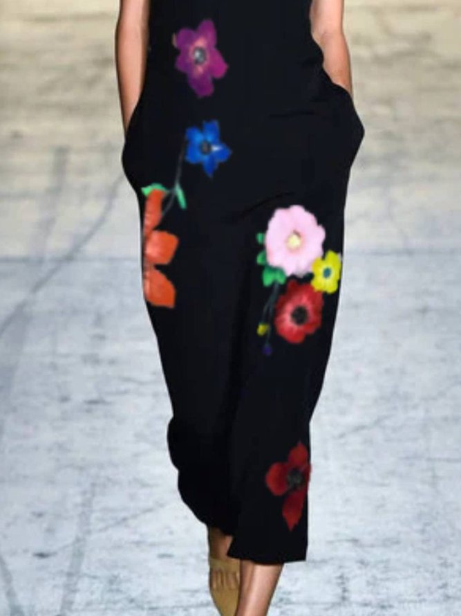 Floral-Print Casual Short Sleeve Jumpsuit & Romper