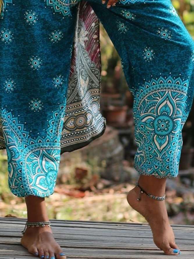 Vintage Boho Geometric Floral Printed Casual Pants