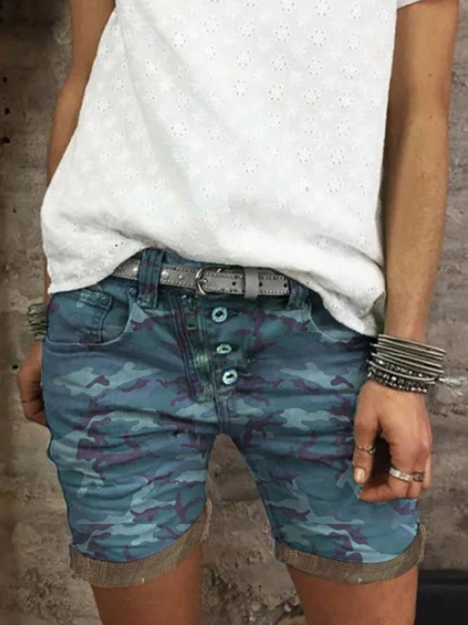 zolucky Button Down Zipper Plus Sizee Shorts Denim shorts zolucky