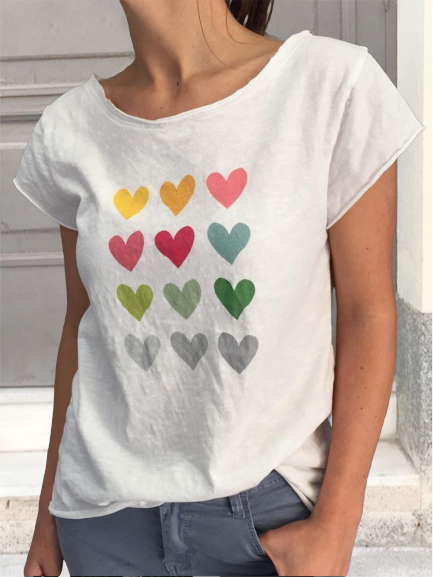 Casual loose summer short sleeve love print T-shirt