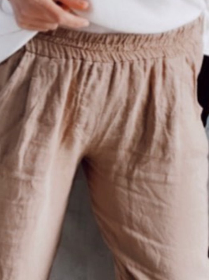 Khaki Casual Cotton Plain Pants