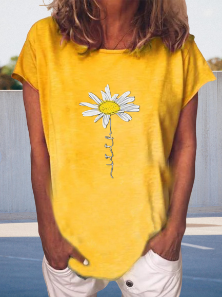 Floral Round Neck Short Sleeve Casual T-shirt