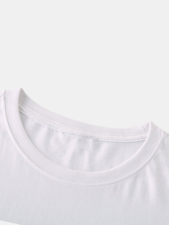 Men's White Round Neck Printed Casual Cotton Shirts